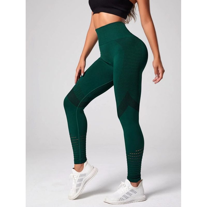 Colanți sport damă fără cusături talie înaltă Verde – FITINT 022 2025 3