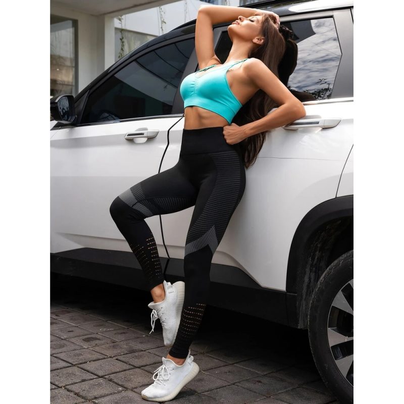 Colanți sport damă fără cusături talie înaltă Negru – FITINT 041 2025 2
