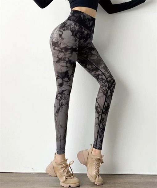 Colanti push up FITINT Onyx Tie Dye cu talie inalta Gri 2023 5