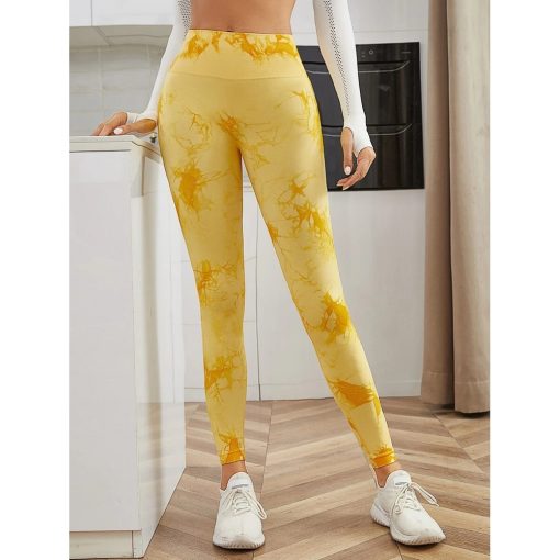 Colanti push up FITINT Onyx Tie Dye cu talie inalta Galben 2023 4