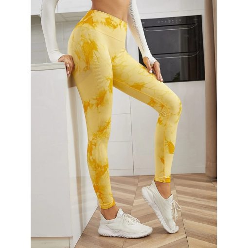 Colanti push up FITINT Onyx Tie Dye cu talie inalta Galben 2023 2