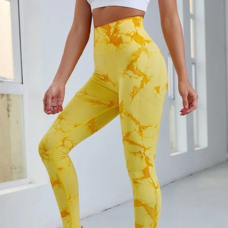 Colanți sport damă fără cusături push-up talie înaltă Galben – FITINT 113 2025 5