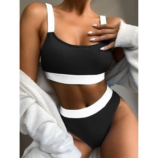 Costum de baie push up FITINT Ava 2 piese talie inalta Negru 2023 5