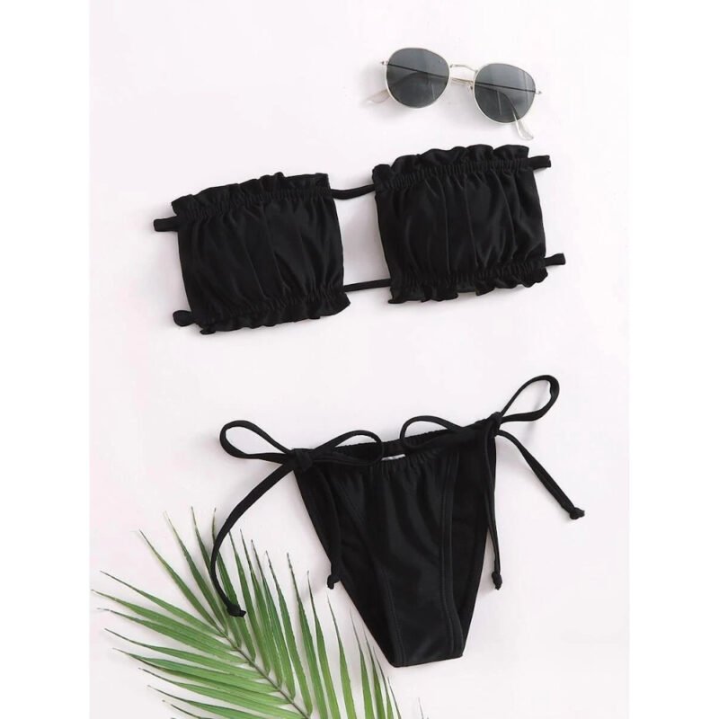 Costum de baie damă fără bretele cu burete 2 piese Negru – FITINT 101 2025 7