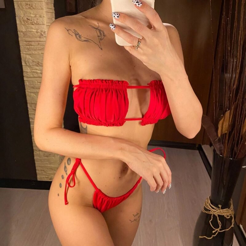Costum de baie damă fără bretele cu burete 2 piese Rosu – FITINT 100 2025 2