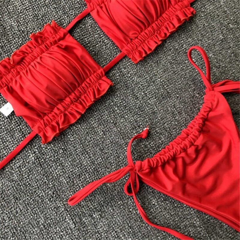 Costum de baie damă fără bretele cu burete 2 piese Rosu – FITINT 100 2025 10