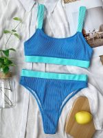 Costum de baie damă cu burete talie înaltă 2 piese Albastru – FITINT 098 2025 28