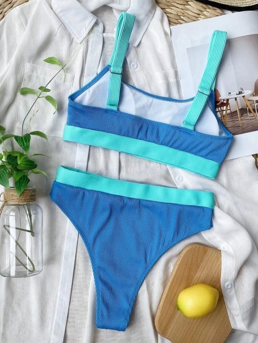 Costum de baie push up FITINT Ava 2 piese talie inalta Albastru 2023 9