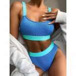 Costum de baie damă cu burete talie înaltă 2 piese Albastru – FITINT 098 2025 26