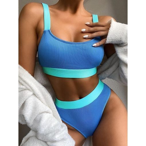 Costum de baie push up FITINT Ava 2 piese talie inalta Albastru 2023 7