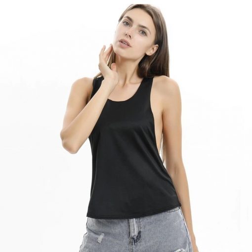 Tricou dama sport FITINT String cu spate decupat Negru 2023 2