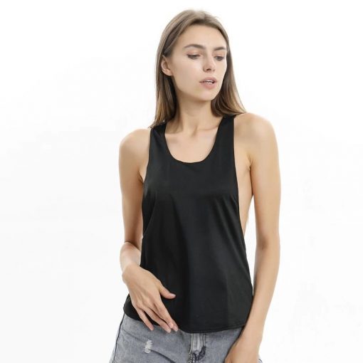 Tricou dama sport FITINT String cu spate decupat Negru 2023 3