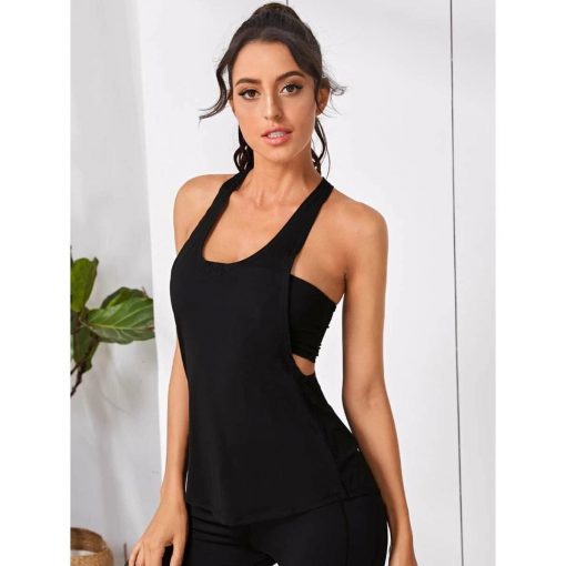 Tricou dama sport FITINT String cu spate decupat Negru 2023 7