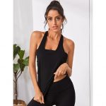 Tricou dama sport FITINT String cu spate decupat Negru 2024 28