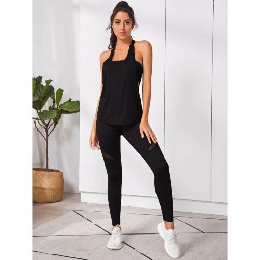 Tricou dama sport FITINT String cu spate decupat Negru 2023 9