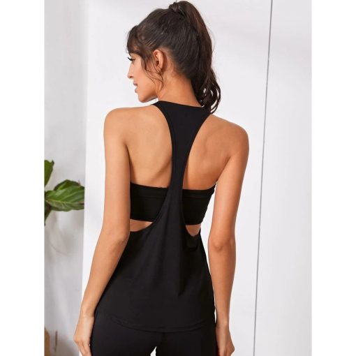 Tricou dama sport FITINT String cu spate decupat Negru 2023 10