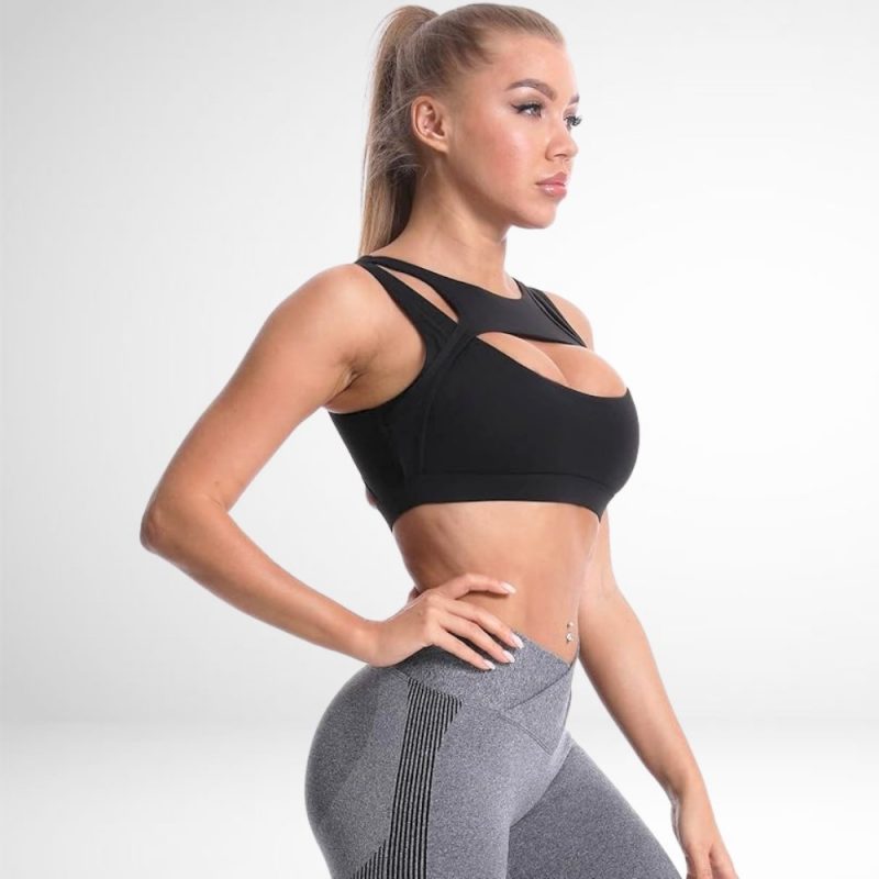 Bustiera Sport push up FITINT Wicked cu decolteu rotund Negru 2025 1