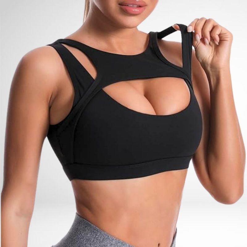 Bustiera Sport push up FITINT Wicked cu decolteu rotund Negru 2025 3
