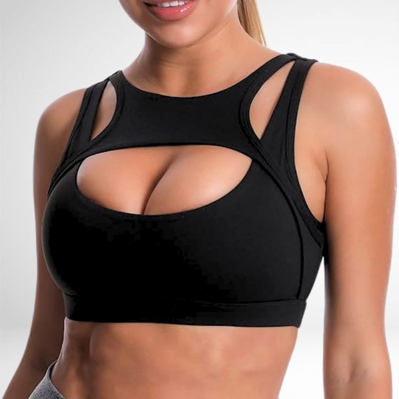 Bustiera Sport push up FITINT Wicked cu decolteu rotund Negru 2025 6