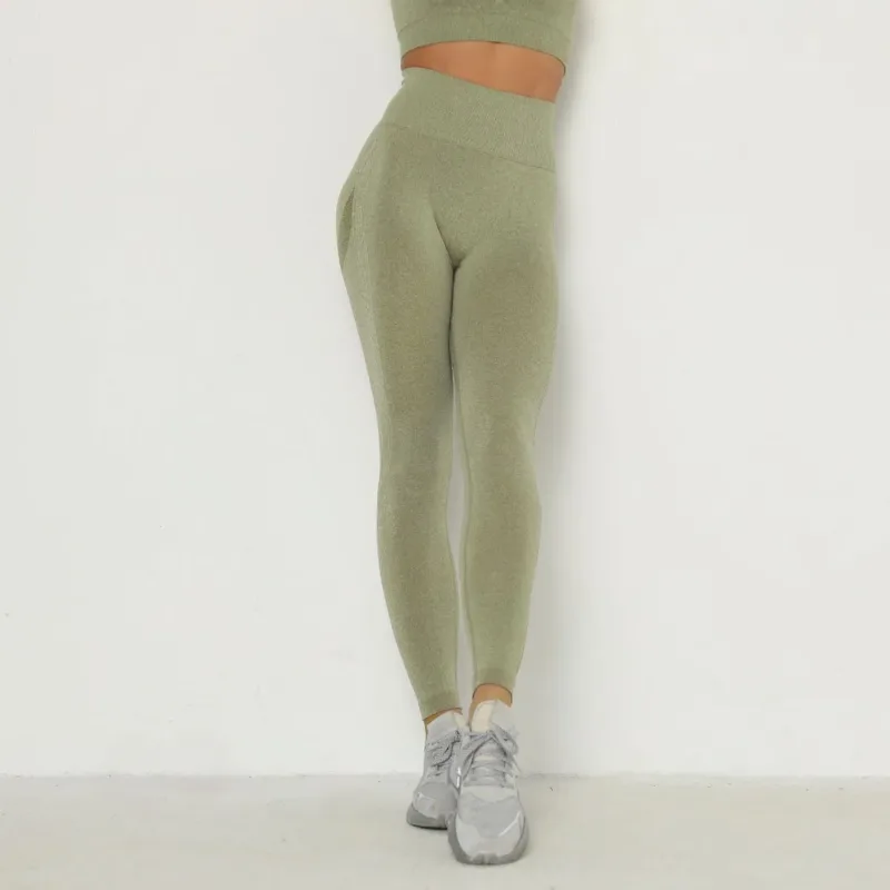 Compleu set fitness damă fără cusături push-up talie înaltă Verde – FITINT 131 2025 2