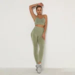 Compleu set fitness damă fără cusături push-up talie înaltă Verde – FITINT 131 2025 25