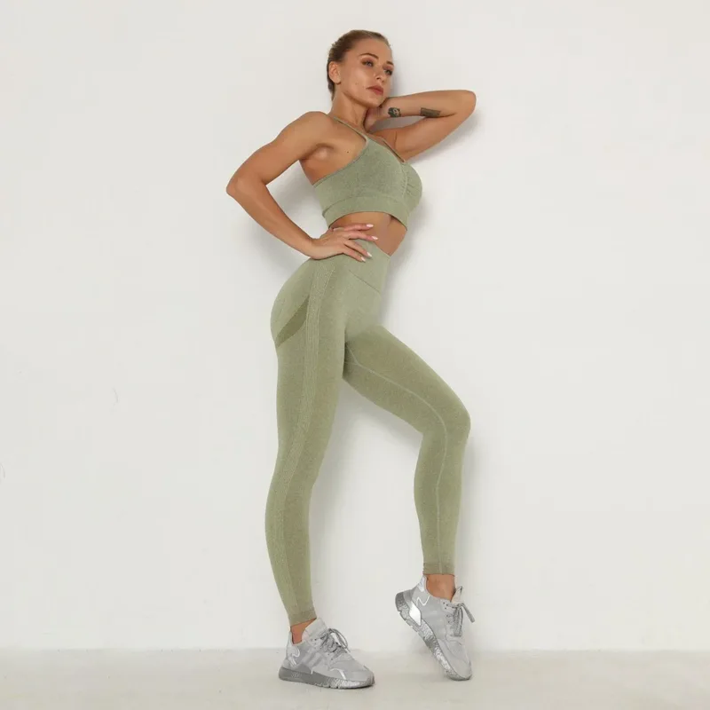 Compleu set fitness damă fără cusături push-up talie înaltă Verde – FITINT 131 2025 12