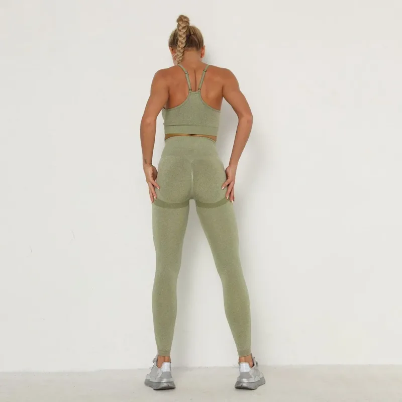 Compleu set fitness damă fără cusături push-up talie înaltă Verde – FITINT 131 2025 13