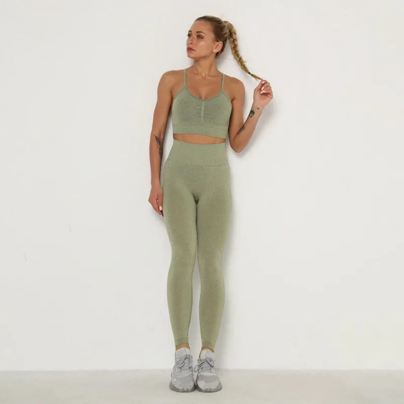 Compleu set fitness damă fără cusături push-up talie înaltă Verde – FITINT 131 2025 14