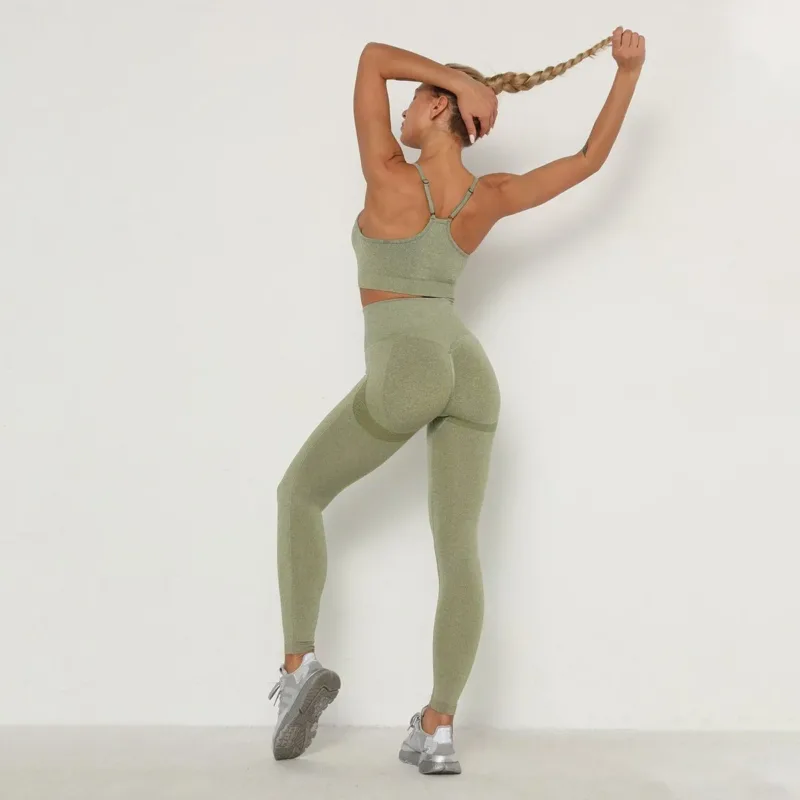 Compleu set fitness damă fără cusături push-up talie înaltă Verde – FITINT 131 2025 15