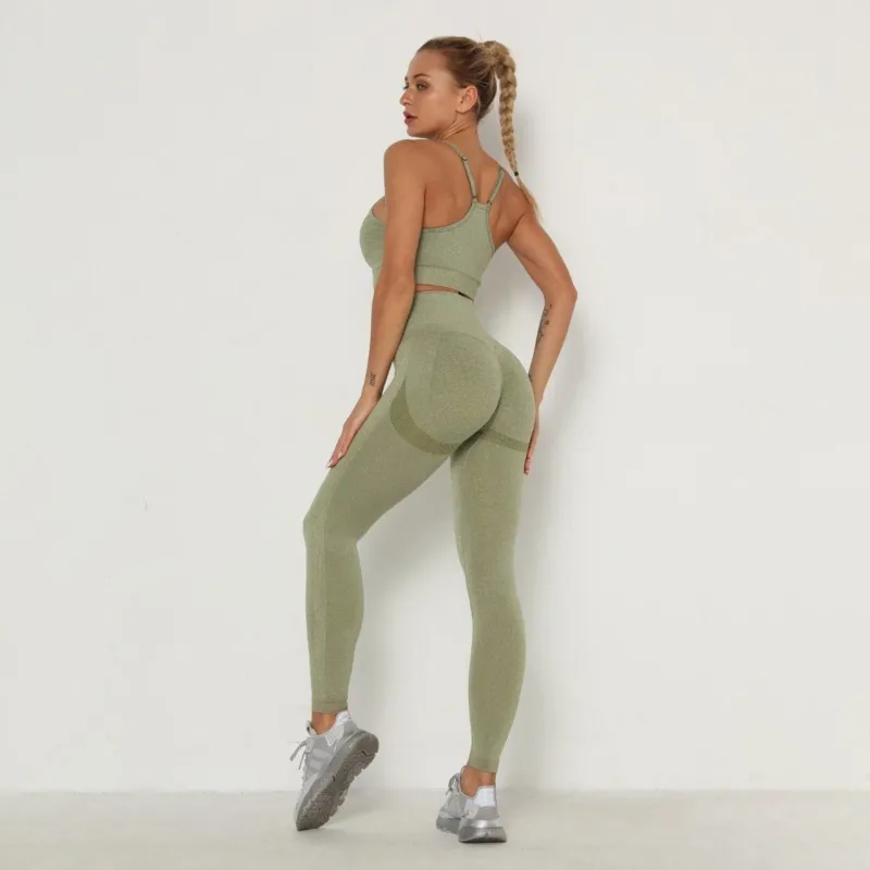 Compleu set fitness damă fără cusături push-up talie înaltă Verde – FITINT 131 2025 16