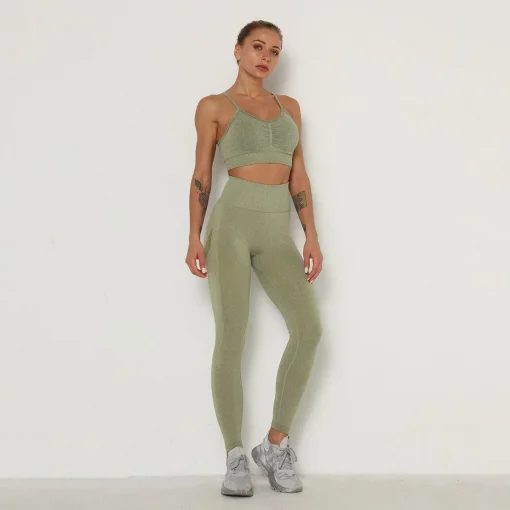 Set Fitness fara cusaturi FITINT Dynamic 2 piese Verde 2023 10