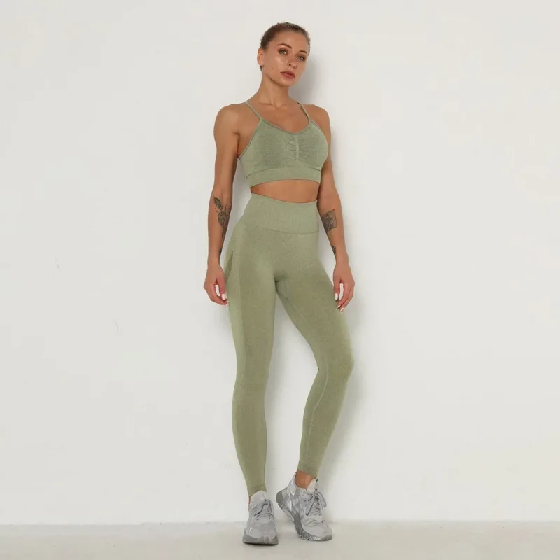 Compleu set fitness damă fără cusături push-up talie înaltă Verde – FITINT 131 2025 10