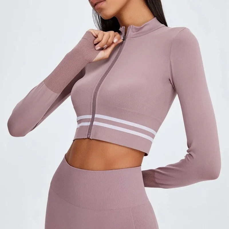 Bluza Sport Crop Top FITINT Misshine cu fermoar Mov 2025 3