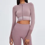 Bluza Sport Crop Top FITINT Misshine cu fermoar Mov 2024 7