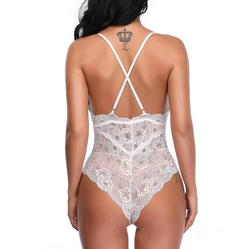 Lenjerie sexy tip body FITINT Lisabona cu dantela Alb 2023 3