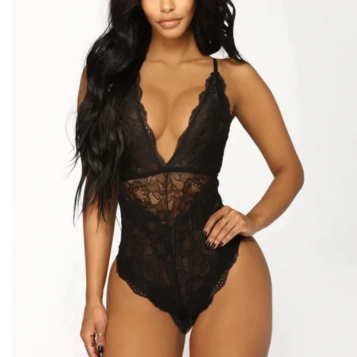Lenjerie sexy tip body FITINT Lisabona cu dantela Negru 2023 2