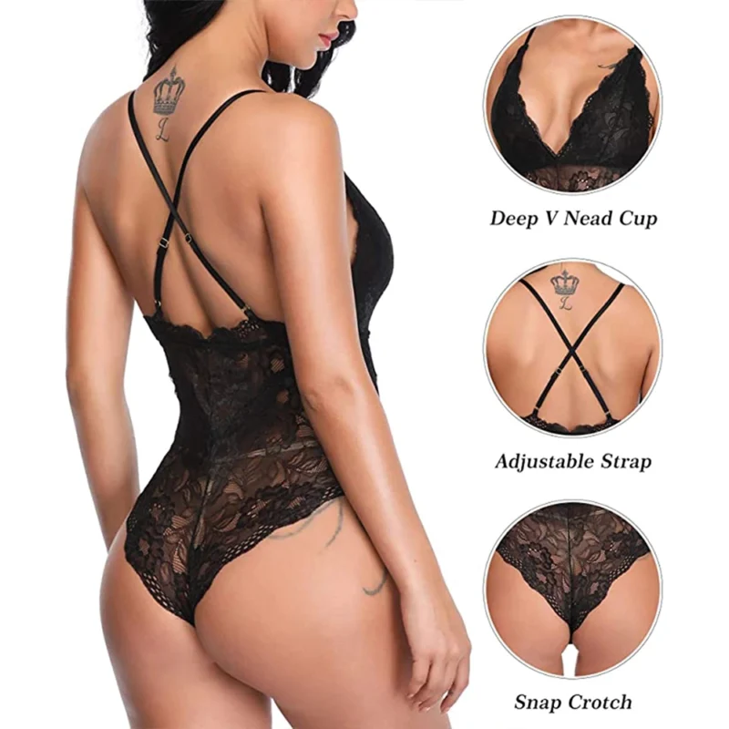 Lenjerie sexy tip body FITINT Lisabona cu dantela Negru 2025 3