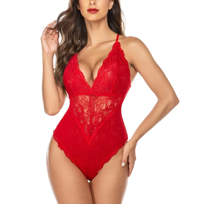 Lenjerie sexy tip body FITINT Lisabona cu dantela Rosu 2025 6