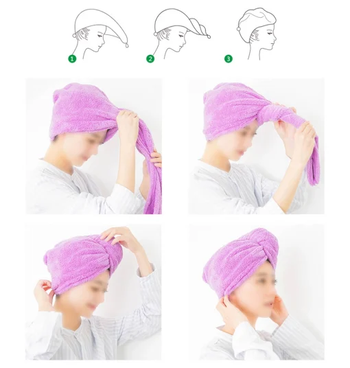 Prosop turban FITINT QuickDry pentru uscarea parului Roz 2024 5