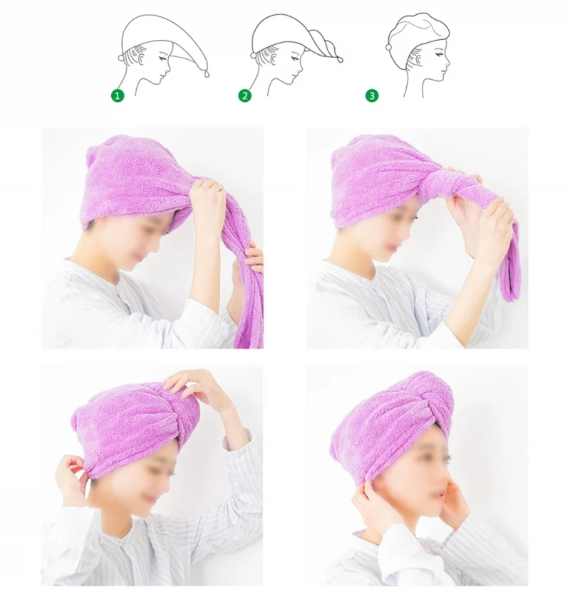 Prosop turban FITINT QuickDry pentru uscarea parului Roz - imagine 5