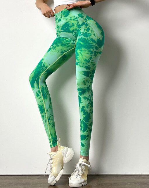 Colanti cu talie inalta FITINT Hurricane Tie Dye Verde 2023 3