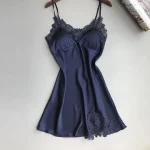 Camasa de noapte FITINT Neglijeu din satin si dantela Albastru 2023 4