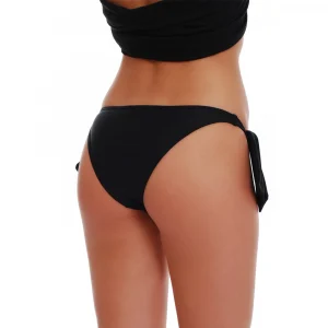 Slip bikini negru brazilian reglabil cu snur lat