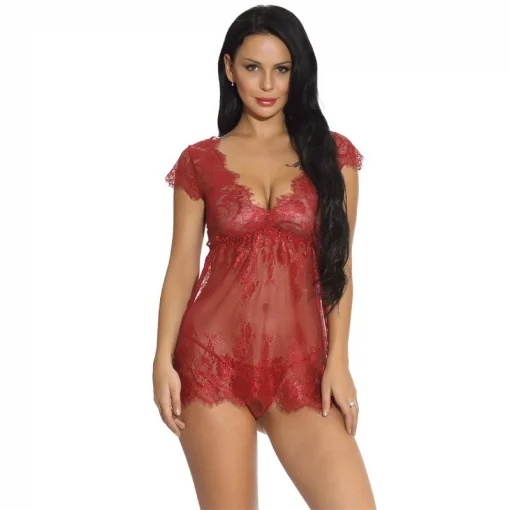 Camasa de noapte cu dantela FITINT Neglijeu Visiniu 253 2023 2