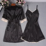 Halat dama satinat FITINT Berlin cu neglijeu 2 piese Negru 2025 23