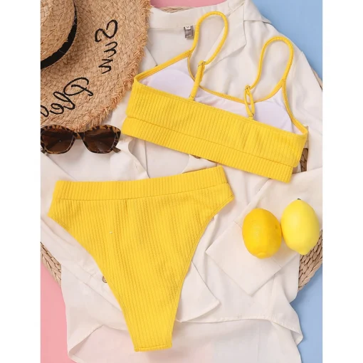 Costum de baie push up FITINT Sidra 2 piese talie inalta Galben 2023 8