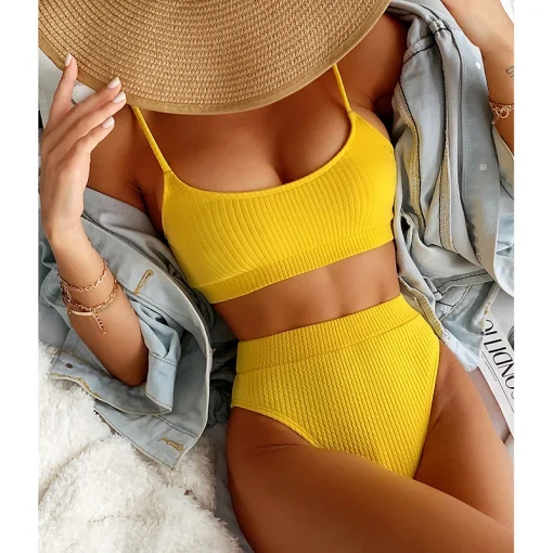 Costum de baie push up FITINT Sidra 2 piese talie inalta Galben 2023 4