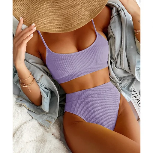 Costum de baie push up FITINT Sidra 2 piese talie inalta Mov 2024 3