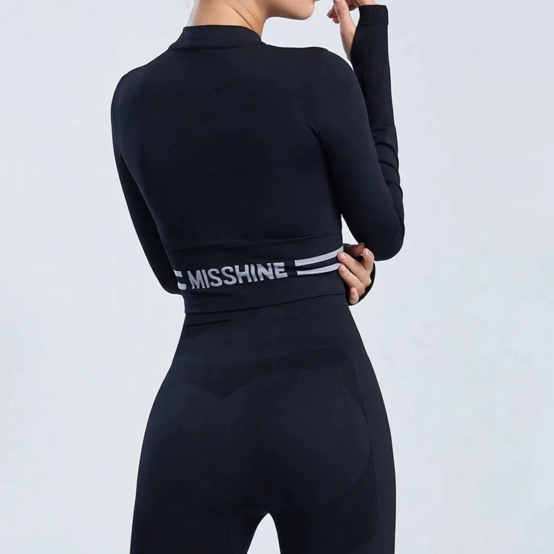 Colanți sport damă fără cusături talie înaltă Negru – FITINT 285 2025 3