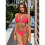 Costum de baie push up 2 piese FITINT Vanua cu inele aurii Roz 2024 7